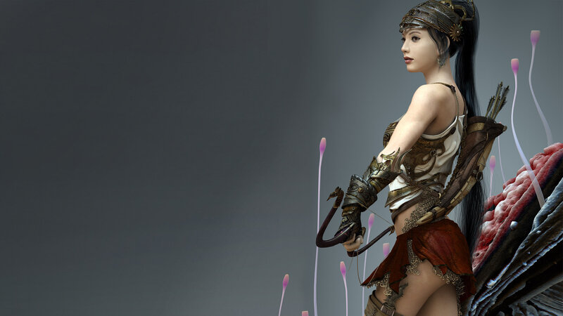 Female Archer Warrior — Gray, Dramatic, 3d Render