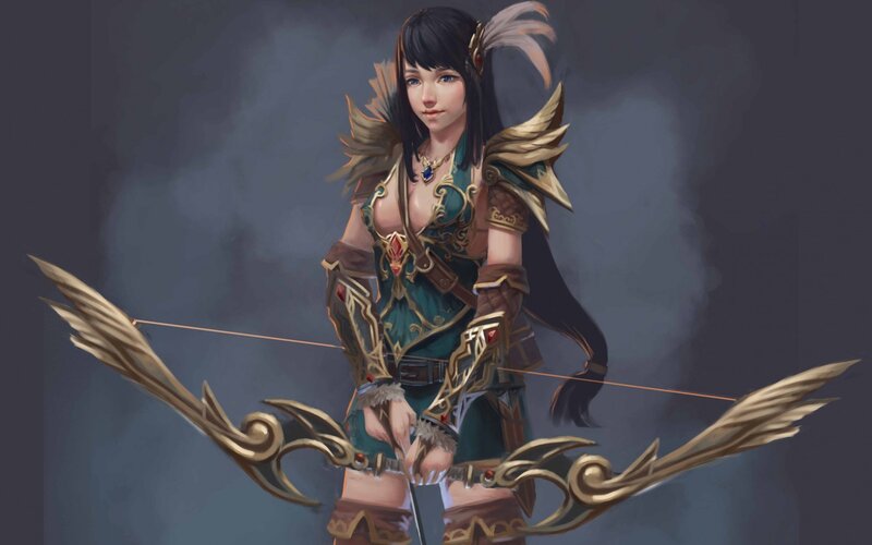 Female Archer Warrior — Green, Dramatic, Digital Art