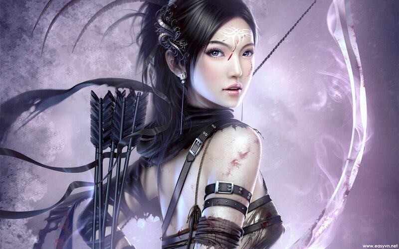 Female Archer Warrior — Purple, Dramatic, Digital Art