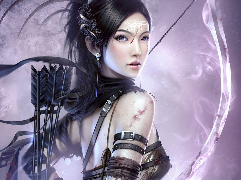 Female Archer with Arrows — Purple, Dramatic, Digital Art