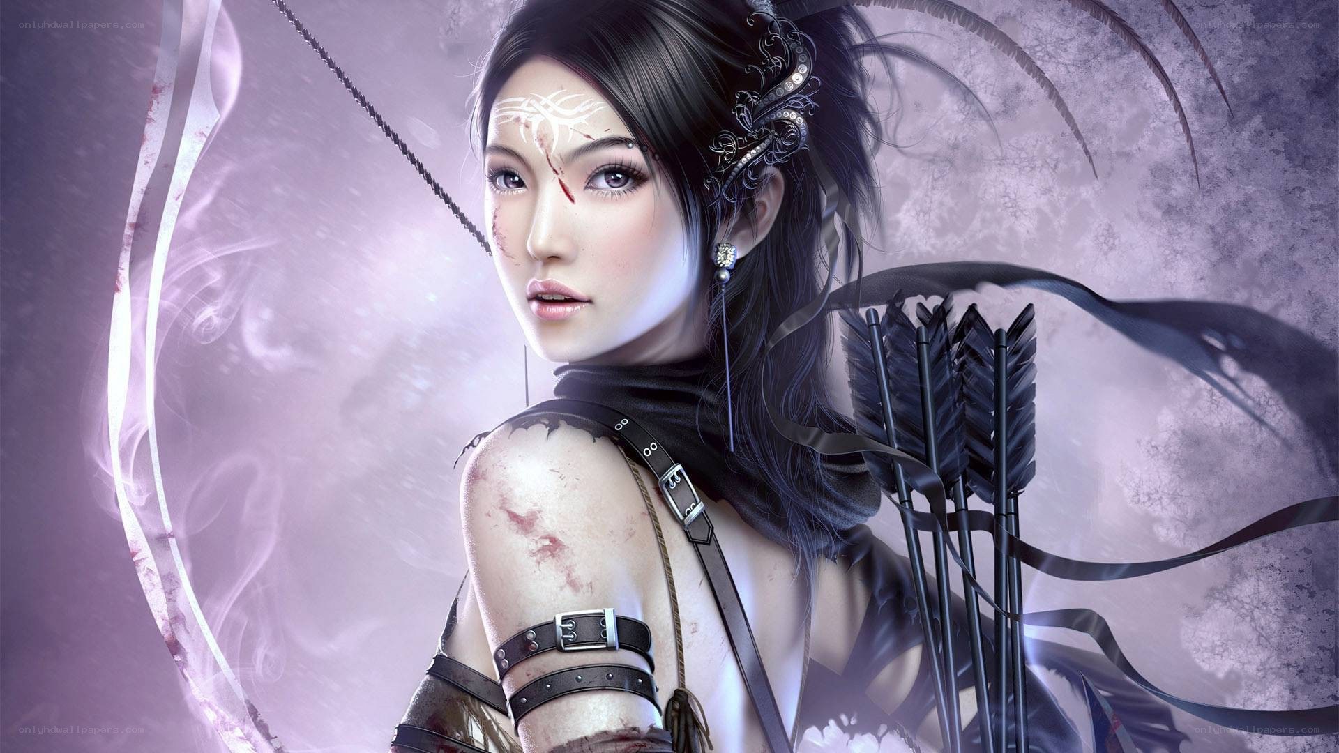 female archer with blood marks