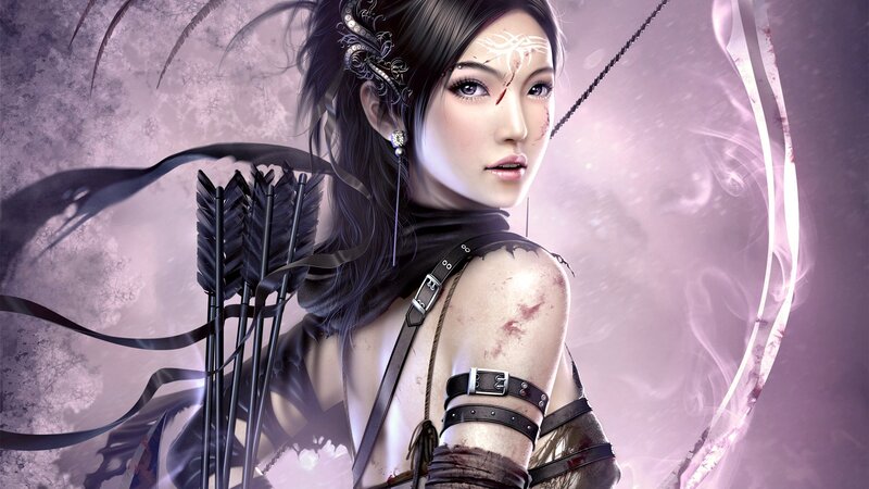 female archer with bloodied armor