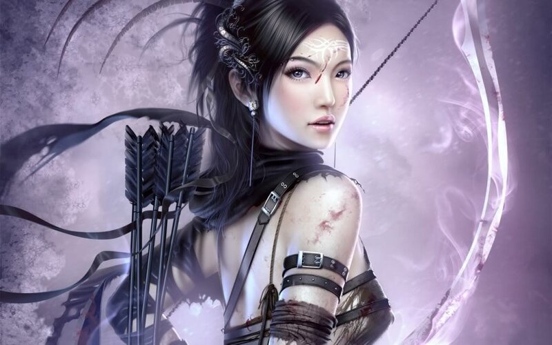 female archer with bloodied armor