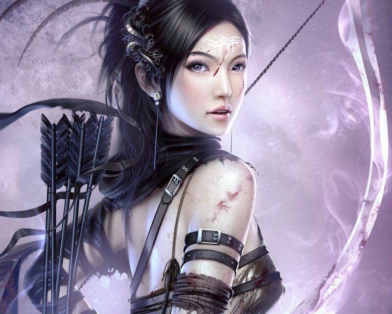 female archer with bloodied face