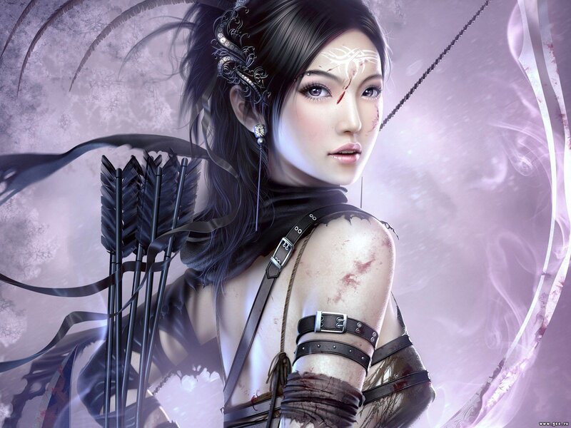 female archer with bloodied face