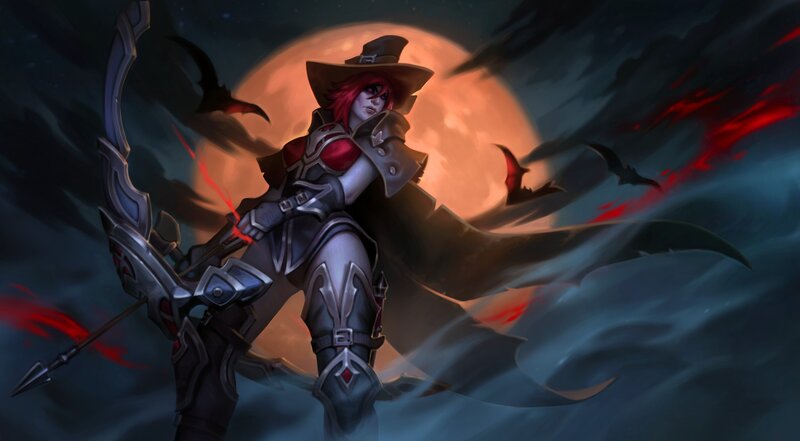 Female Archer with Bow — Black, Dramatic, Night