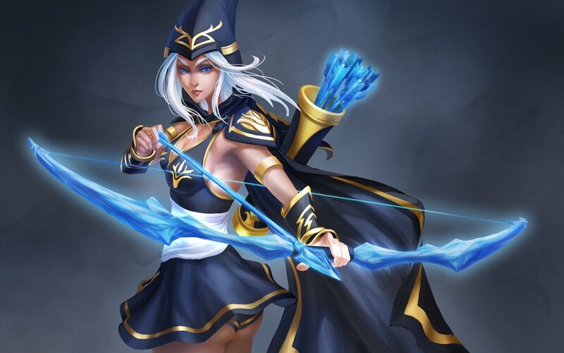 Female Archer with Bow — Blue, Dramatic, Digital Art