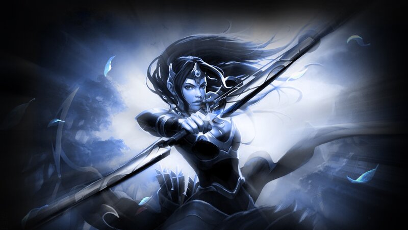 Female Archer with Bow — Blue, Dramatic, Night, Digital Art, Arrow, Armor