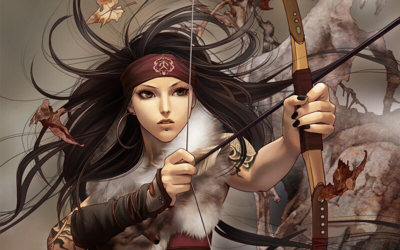 Female Archer with Bow — Brown, Dramatic, Autumn