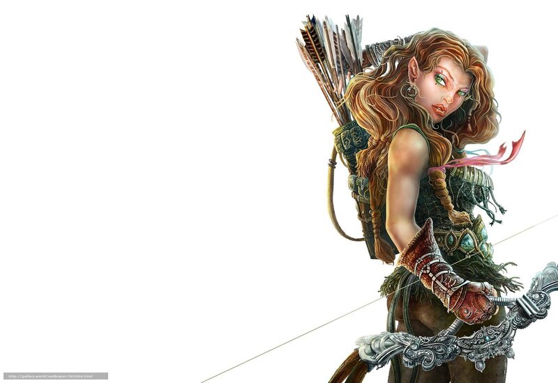 Female Archer with Bow — Brown, Dramatic, Digital Art, Arrows