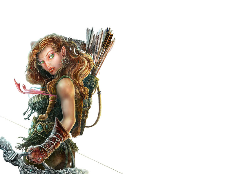 Female Archer with Bow — Brown, Dramatic, Digital Art, Quiver