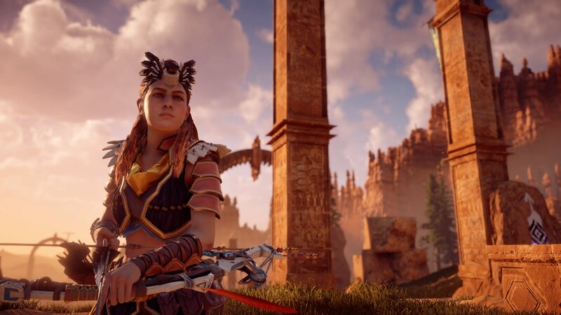 Female Archer with Bow — Brown, Dramatic, Sunset, 3d Render