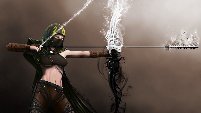 Female Archer with Bow — Brown, Dramatic