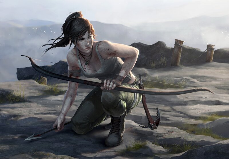 Female Archer with Bow — Gray, Dramatic, Morning