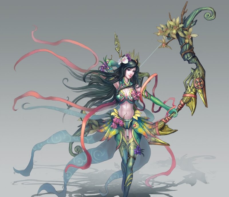 Female Archer with Bow — Green, Dynamic