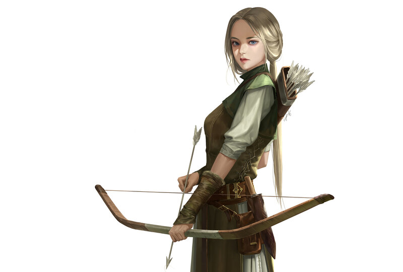 Female Archer with Bow — Green, Neutral