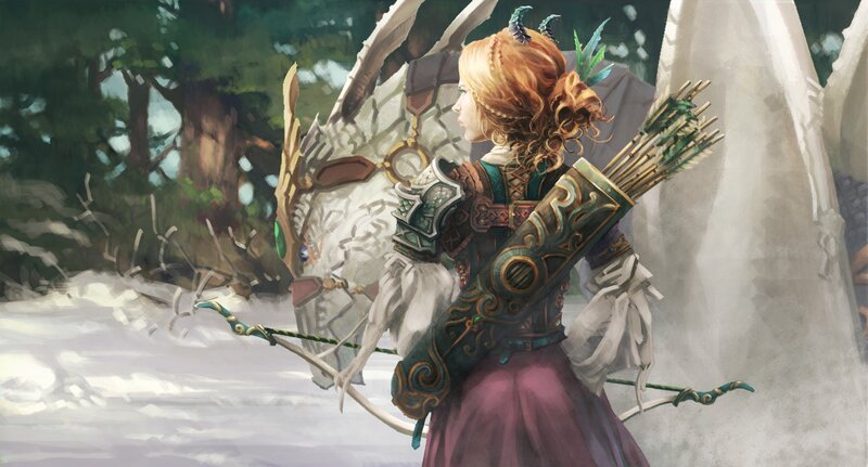 Female Archer with Bow — Green, Serene