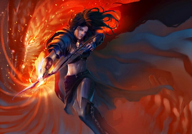 Female Archer with Bow — Red