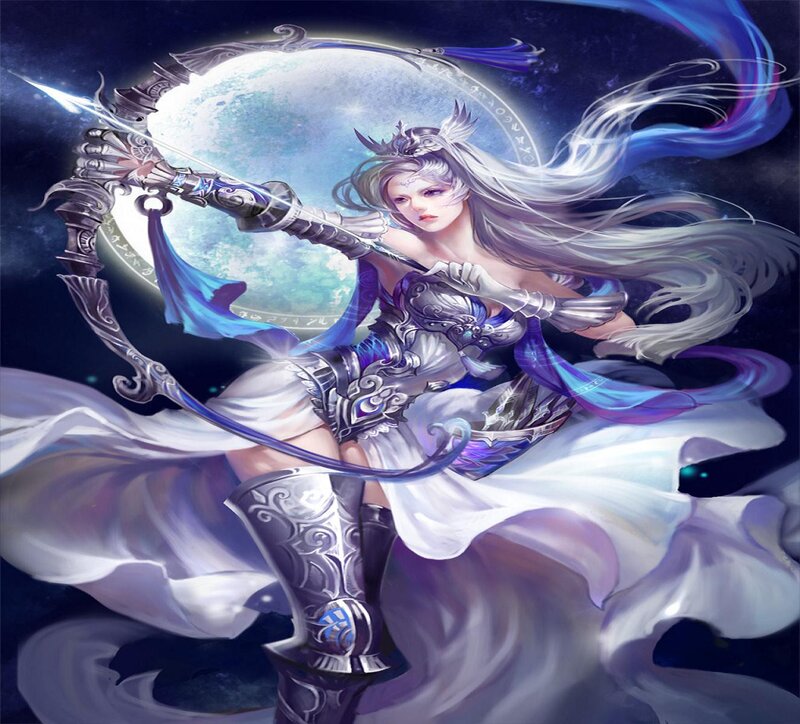 Female Archer with Bow — White, Dramatic, Night