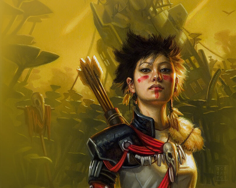 Female Archer with Face Paint — Yellow, Dramatic