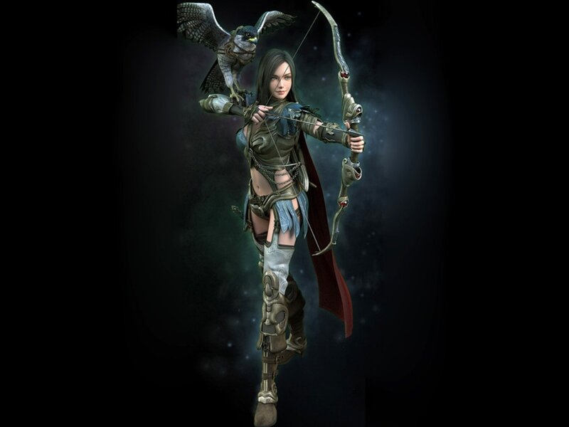 Female Archer with Falcon — Black