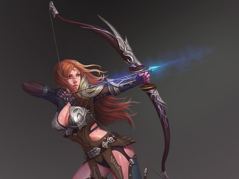 female archer with glowing arrow