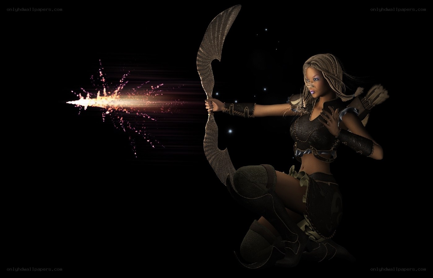 female archer with glowing arrow