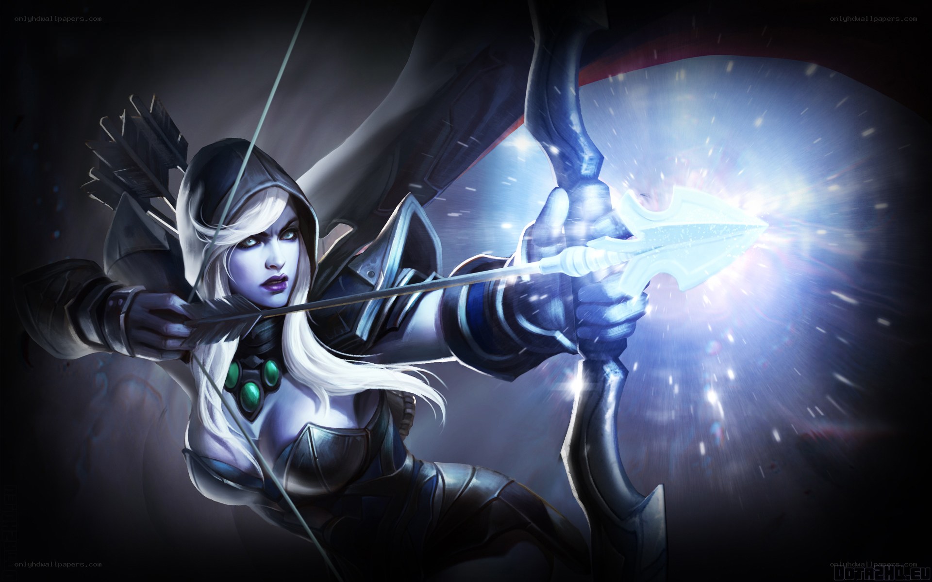 female archer with glowing arrow