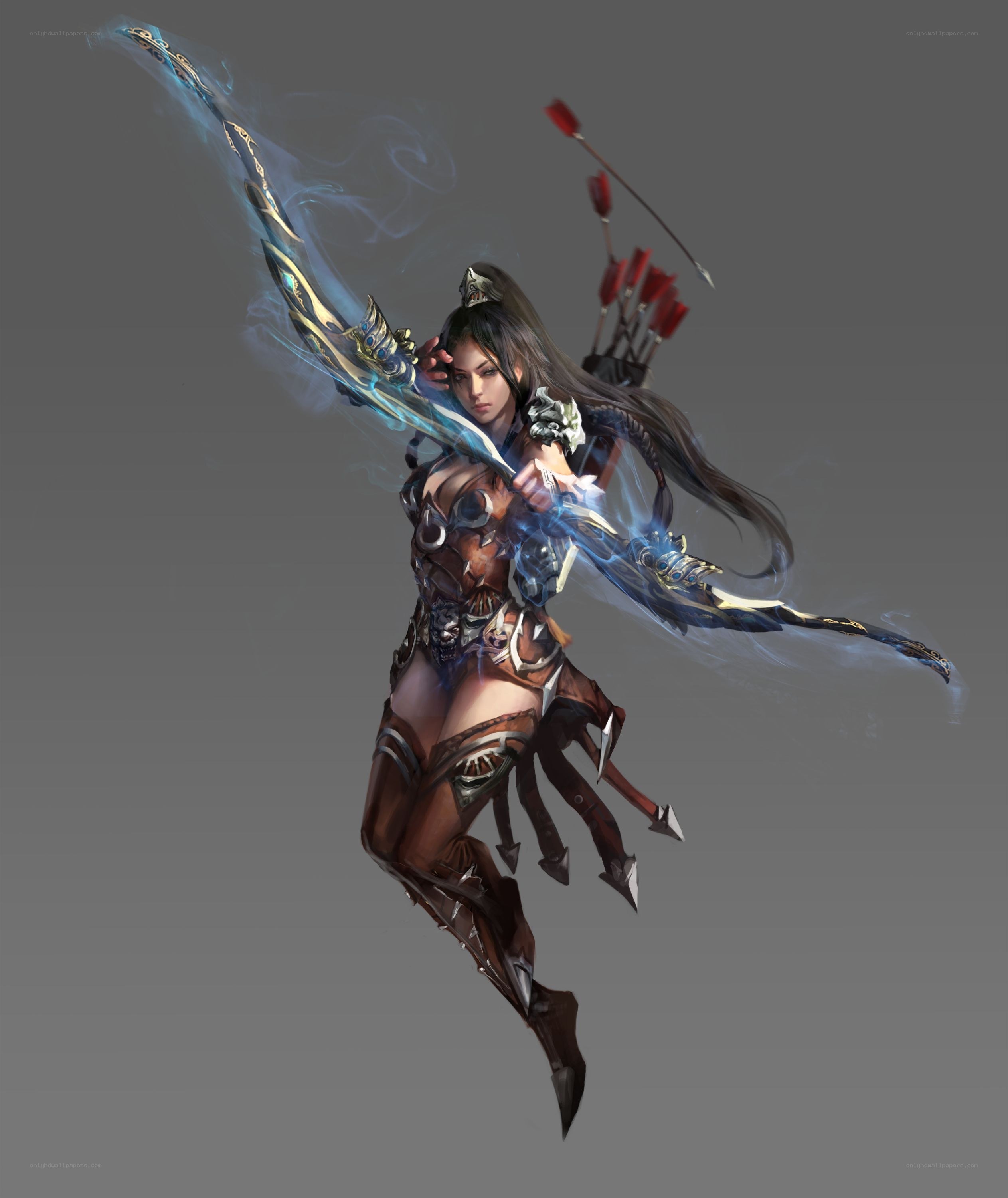 female archer with glowing bow