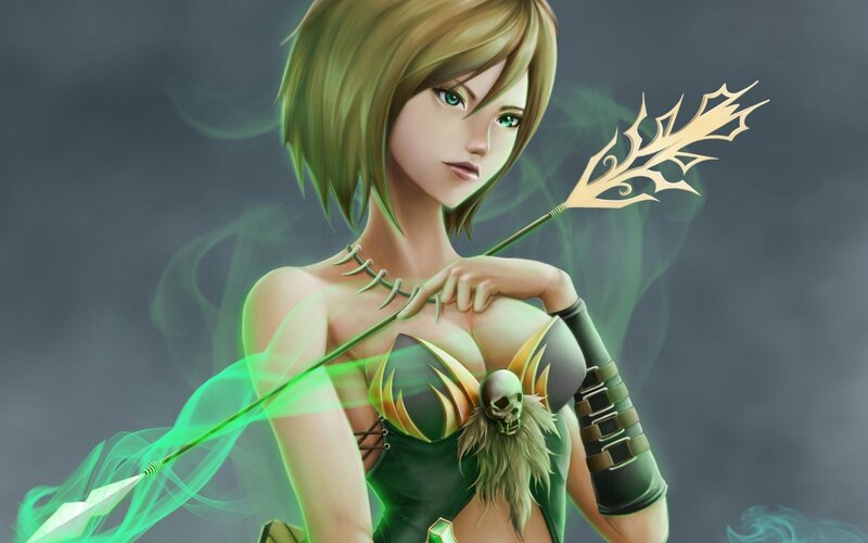 Female Archer with Green Hair