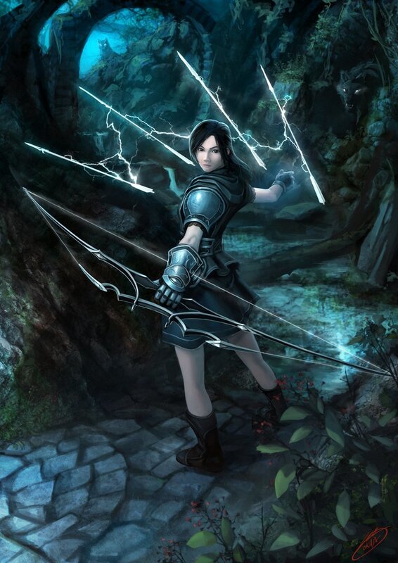 female archer with lightning arrows