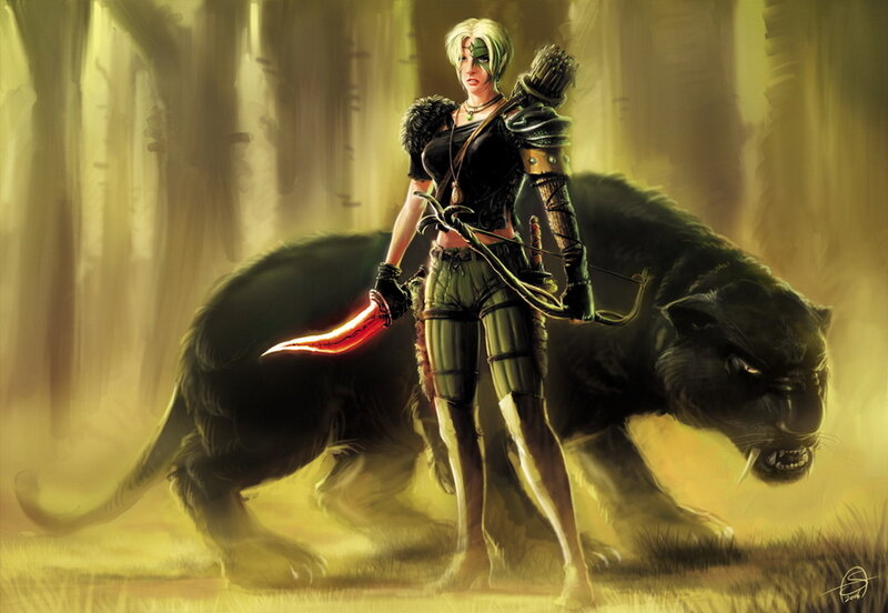 Female Archer with Panther — Yellow