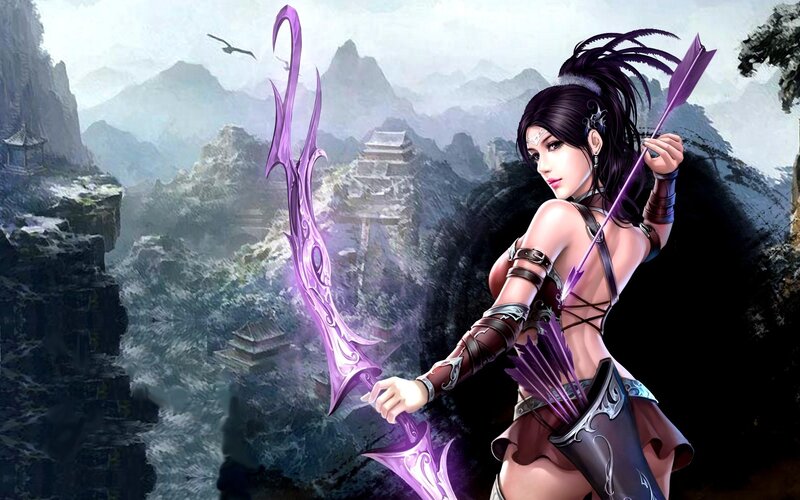 Female Archer with Purple Bow — Dramatic