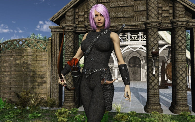 Female Archer with Purple Hair — Serious