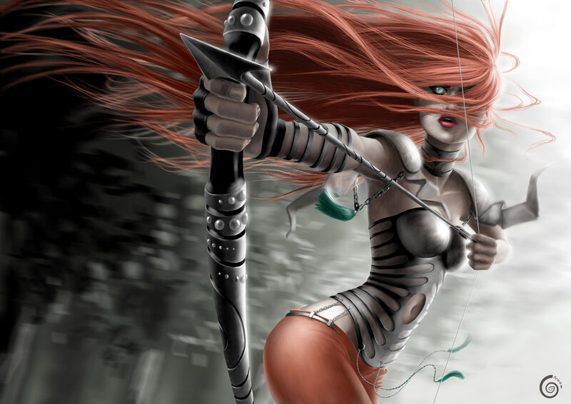 Female Archer with Red Hair — Dramatic