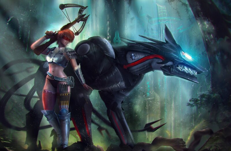 Female Archer with Robotic Wolf