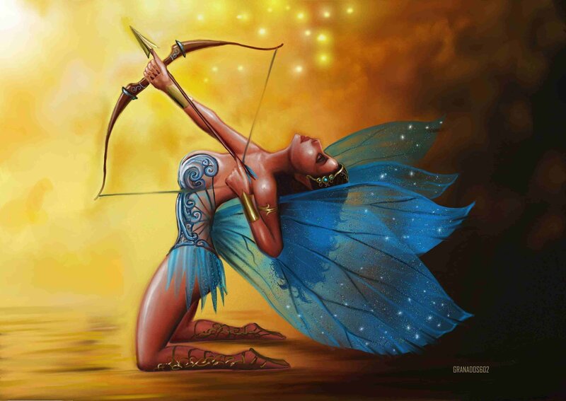 Female Archer with Wings — Blue