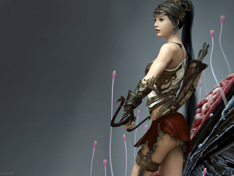 Female Archer with Wings — Gray, Dramatic, 3d Render, Arrows