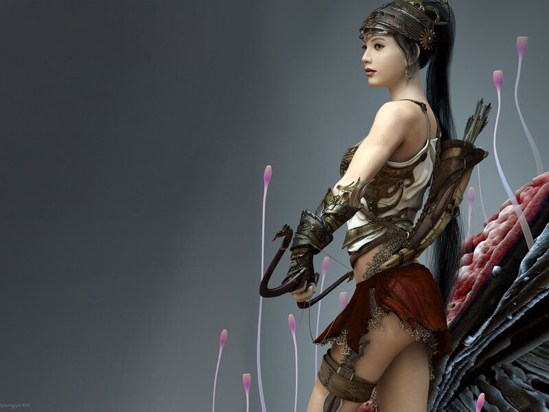 Female Archer with Wings — Gray, Dramatic, Digital Art, Arrows