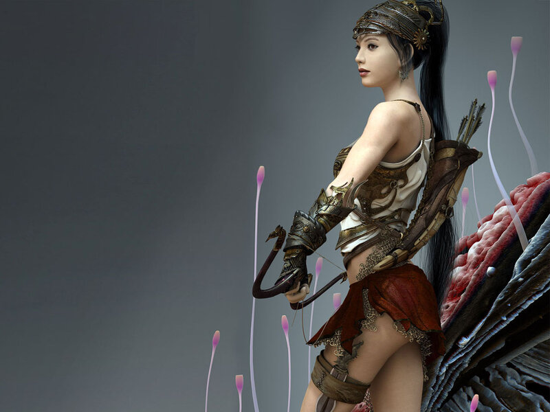 Female Archer with Wings — Gray, Dramatic