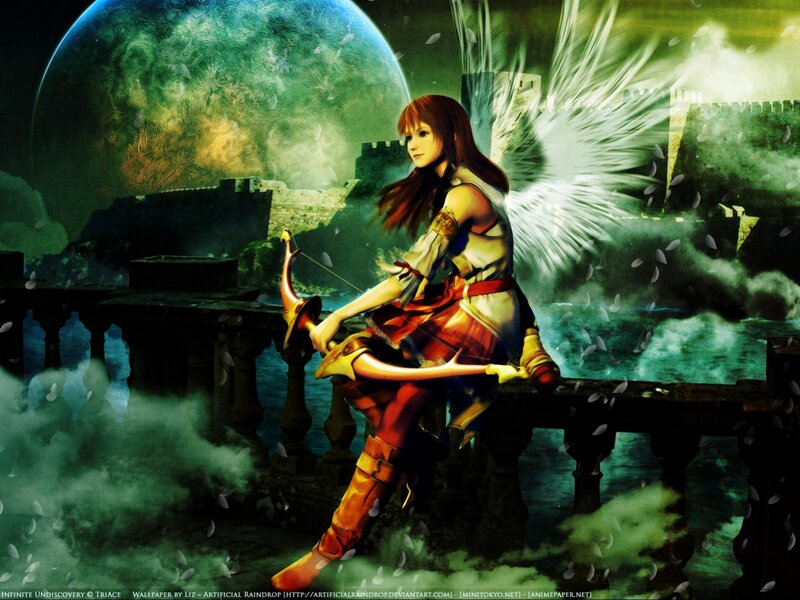 Female Archer with Wings — Green, Dramatic