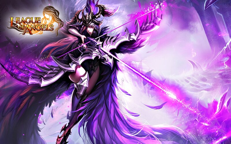 Female Archer with Wings — Purple, Dramatic, Digital Art, Bow