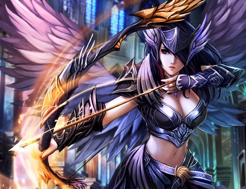 Female Archer with Wings — Purple, Dramatic