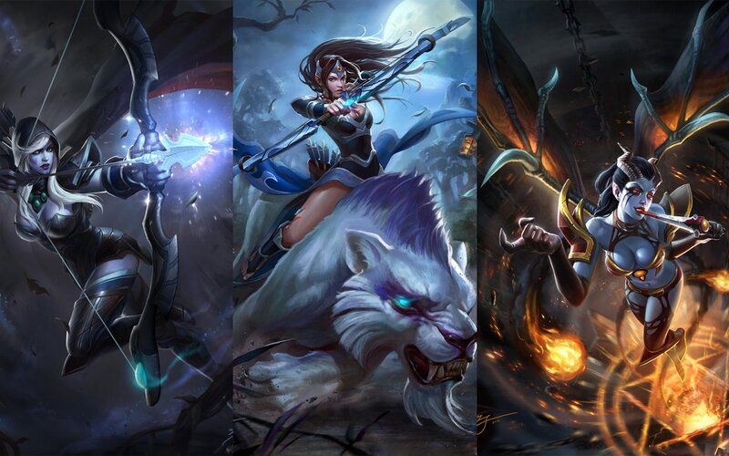 Female Archer with Wolf — Blue