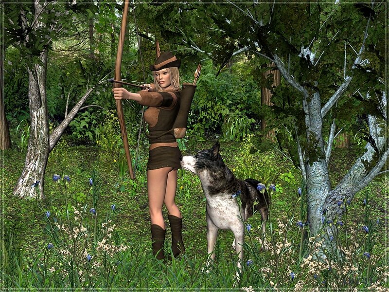 Female Archer with Wolf