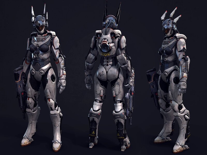 Female Armored Soldier — Gray