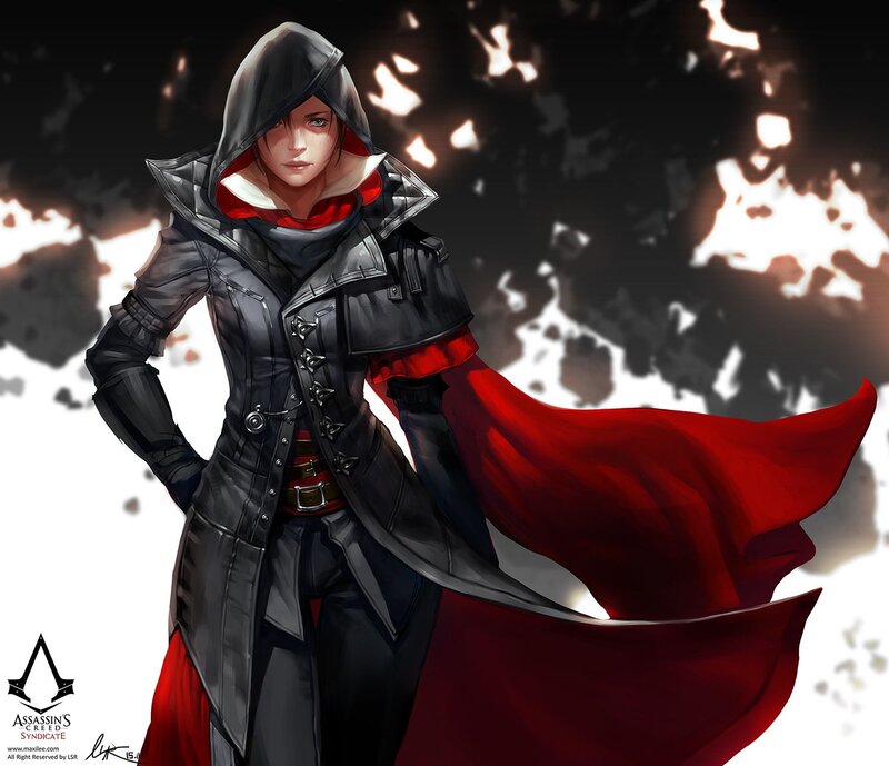 Female Assassin Character — Black, Dramatic