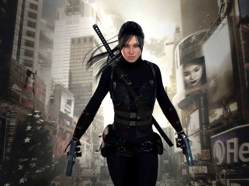 female assassin in city