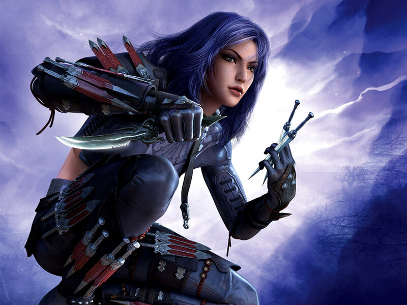 female assassin with daggers