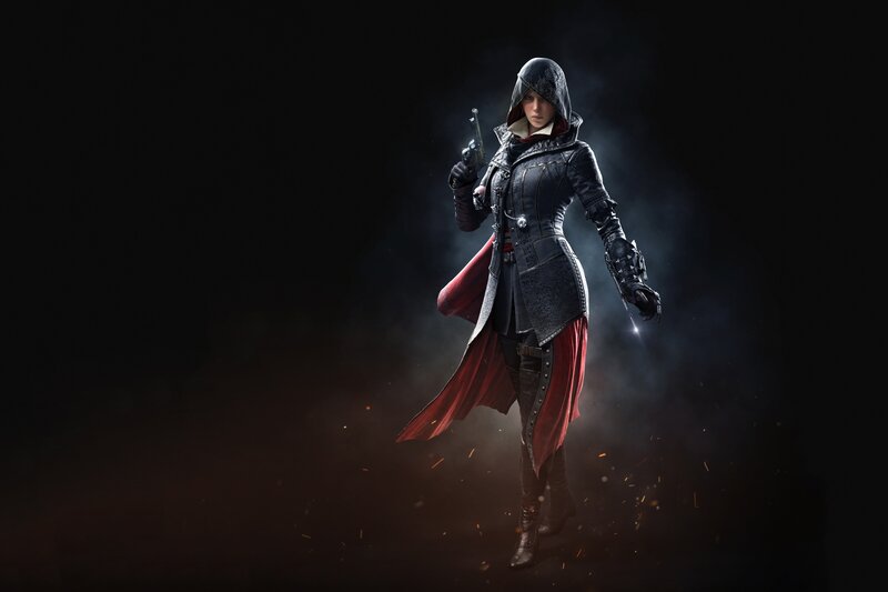 Female Assassin with Gun — Black, Dramatic